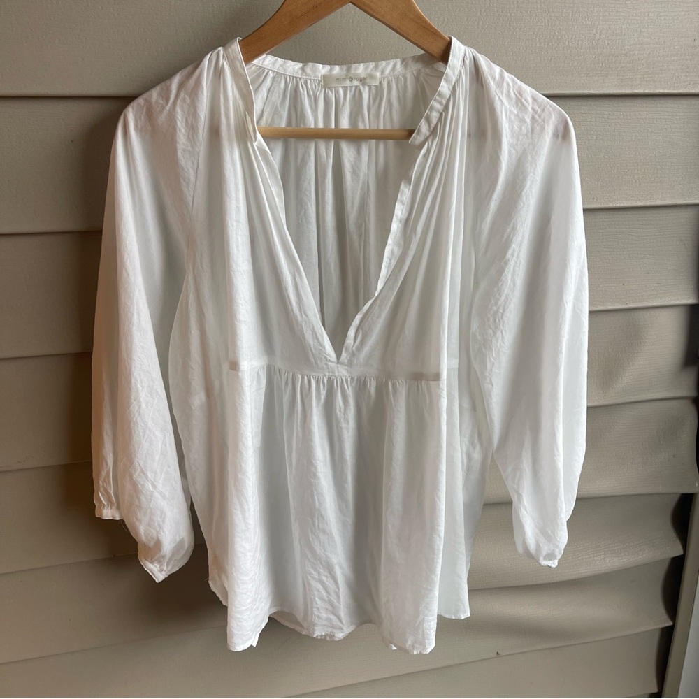 Mimi & Roger Shirt Blouse Tunic Long‎ Sleeves Open Collar 36 White Popover
